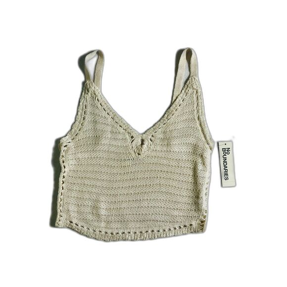NWT Crochet Crop Top Knit 00 XXS Boho Chic Skater Sexy Ivory Festival Hippie - Picture 1 of 7